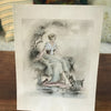 Illustration dessin aquarellé de E. Naudy (Alfred Renaudin) - Femme au bord d'un étang avec son chien - Circa 1920 par Hello Broc brocante en ligne