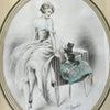 Illustration originale aquarellée de E. Naudy (Alfred Renaudin) Circa 1920 - Femme et son chat jouant sur un fauteuil par Hello Broc brocante en ligne