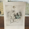 Illustration originale aquarellée de E. Naudy (Alfred Renaudin) Circa 1920 - Femme et son chat jouant sur un fauteuil par Hello Broc brocante en ligne