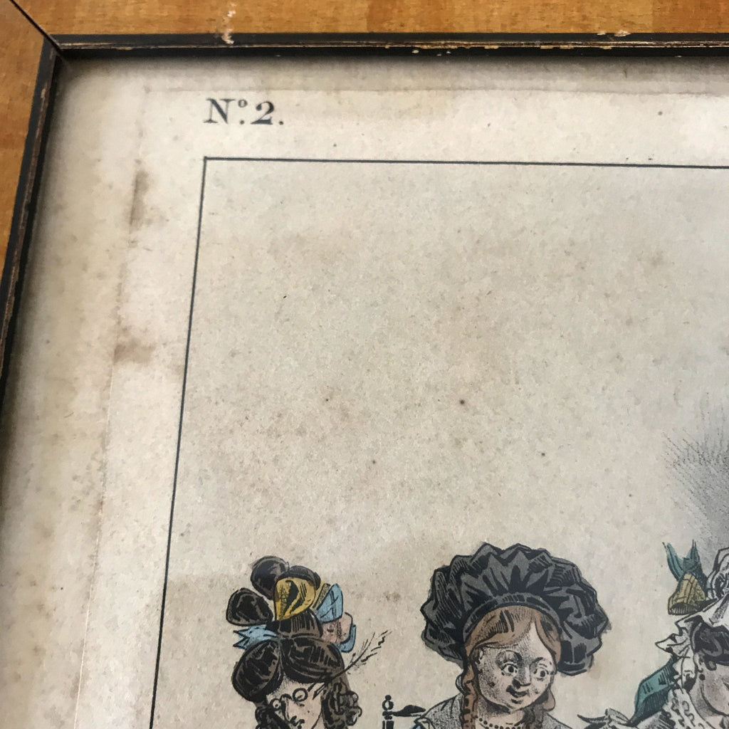 Lithographie humoristique en costume d'époque encadrée de Raban série Les Talens - Les Soupirantes à l'Union par Hello Broc brocante en ligne