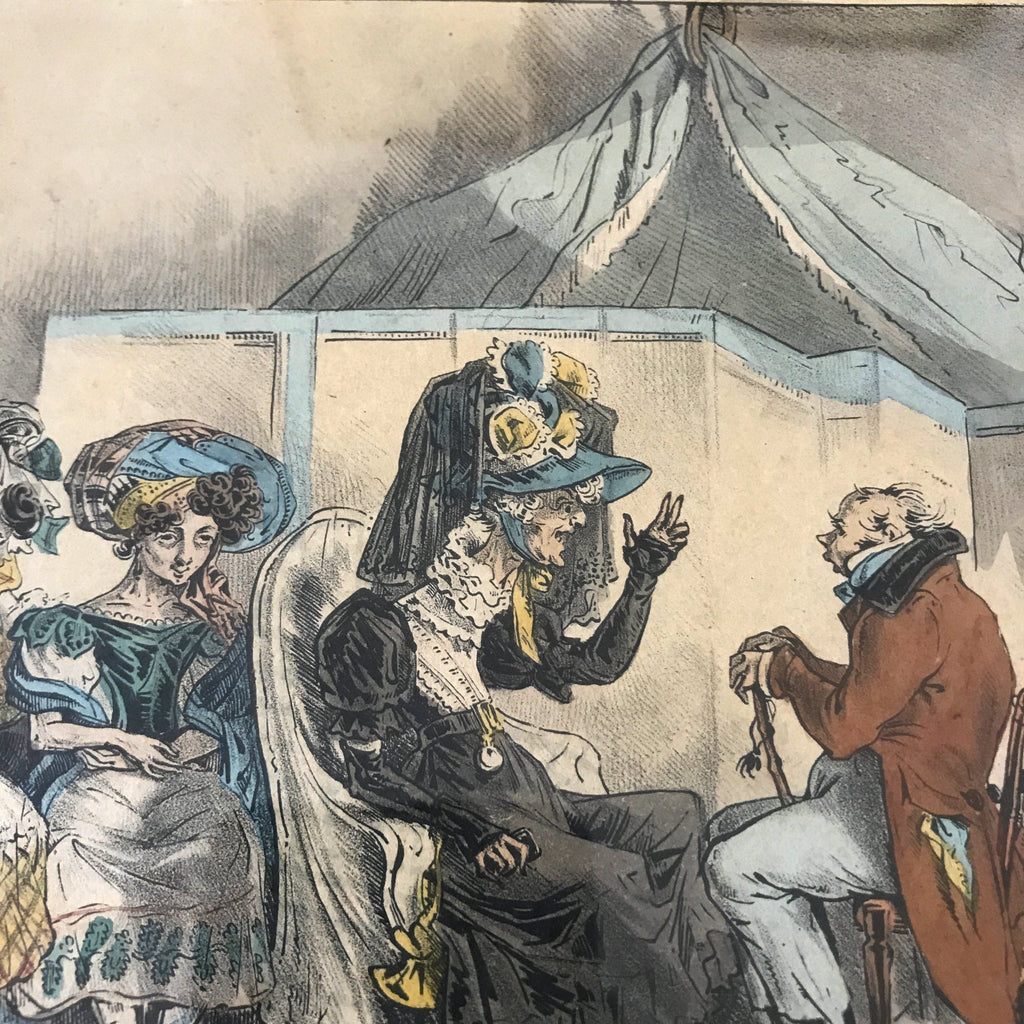 Lithographie humoristique en costume d'époque encadrée de Raban série Les Talens - Les Soupirantes à l'Union par Hello Broc brocante en ligne