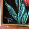 Peinture bouquet de tulipes rouges sur velours noir encadrement bois doré 1968 par Hello Broc brocante en ligne