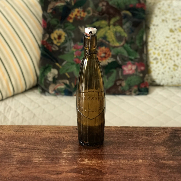 Ancienne bouteille de bière en verre moulé ambré de 48 cl brasserie à Revel France par Hello Broc brocante en ligne