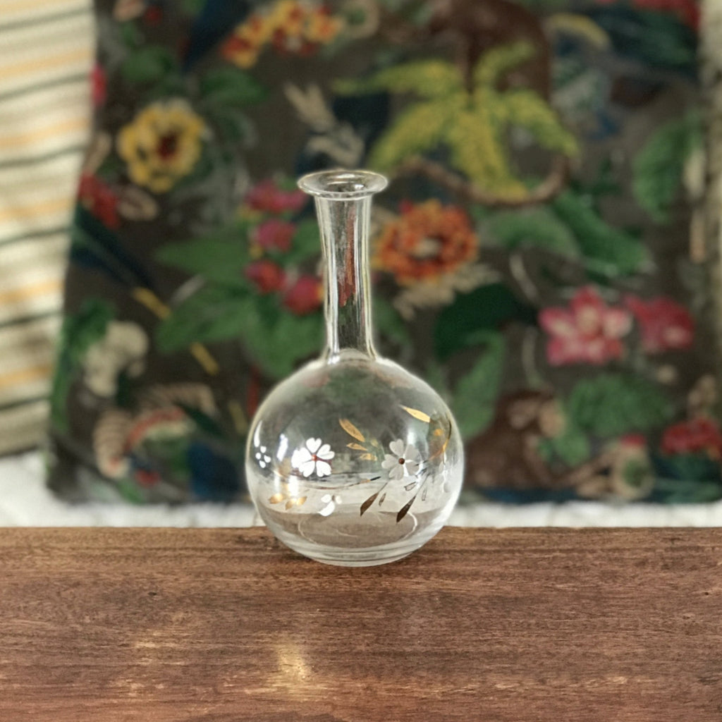 Carafon rond col long en verre soufflé et décor peint main par Hello Broc brocante en ligne