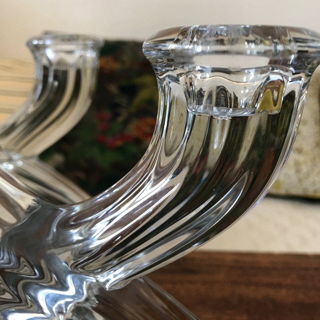 Paire de bougeoirs doubles en cristal Art Vannes France par Hello Broc brocante en ligne