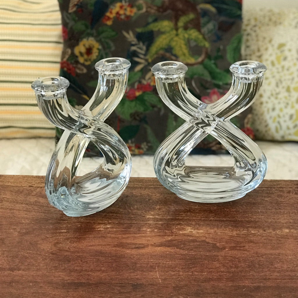 Paire de bougeoirs doubles en cristal Art Vannes France par Hello Broc brocante en ligne