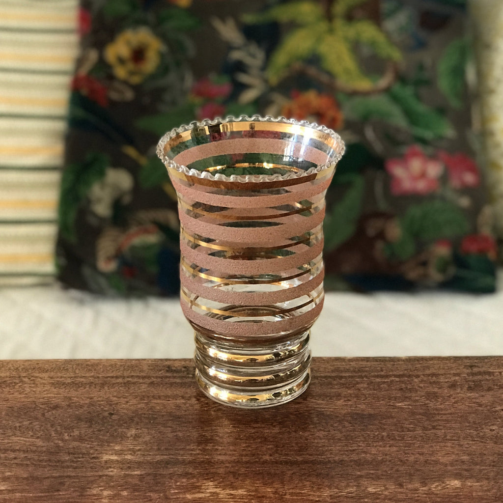 Vase de taille moyenne en verre moulé années 50 rayures dorées et verre brouillé par Hello Broc brocante en ligne