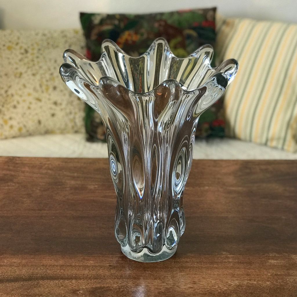 Grand vase en cristal Circa 1950 Art Vannes France dit tête de girafe hauteur 36 cm par Hello Broc brocante en ligne