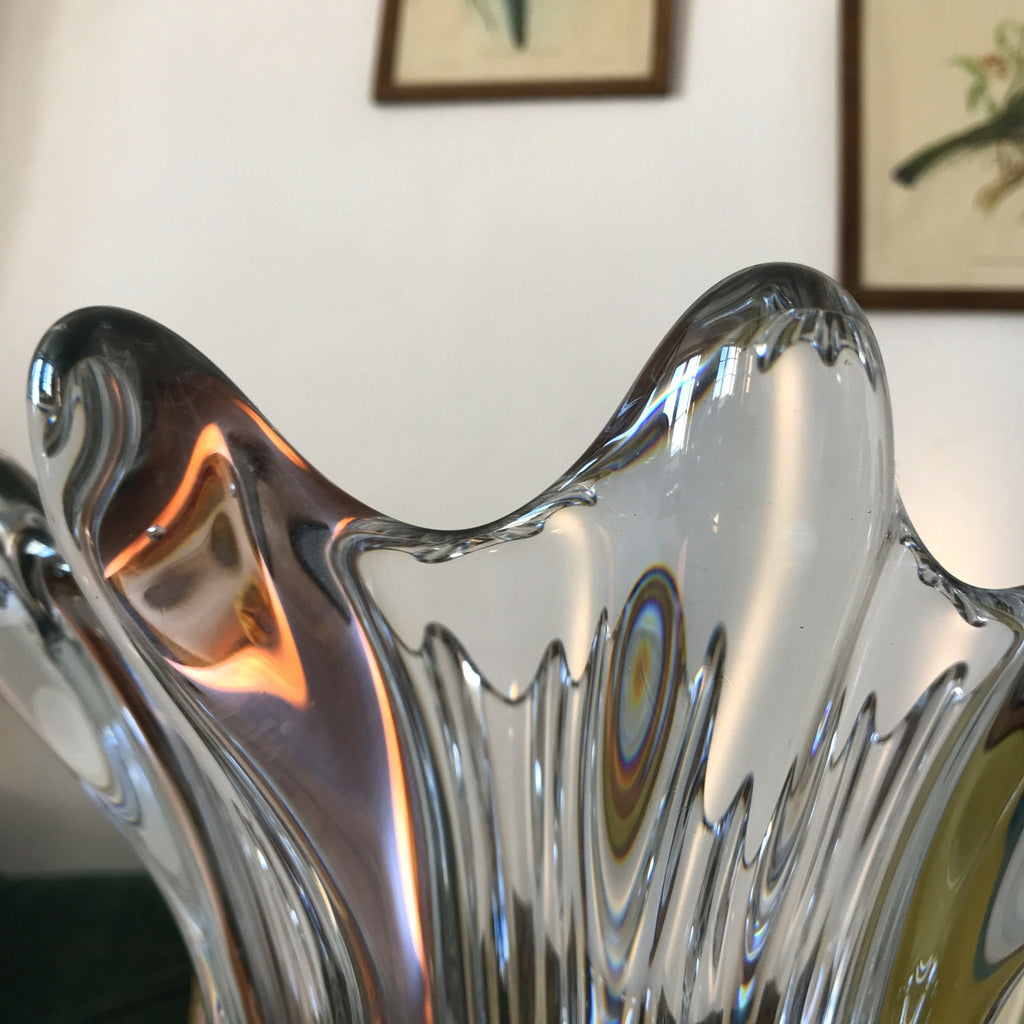 Grand vase en cristal Circa 1950 Art Vannes France dit tête de girafe hauteur 36 cm par Hello Broc brocante en ligne