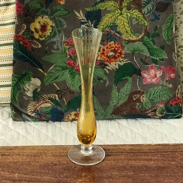 Soliflore en verre torsadé jaune pied incolore par Hello Broc brocante en ligne