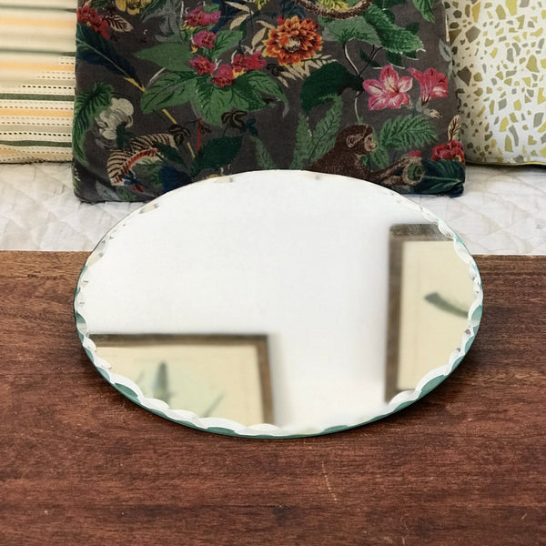 Plateau miroir rond rebord biseauté diamètre 27 cm par Hello Broc brocante en ligne