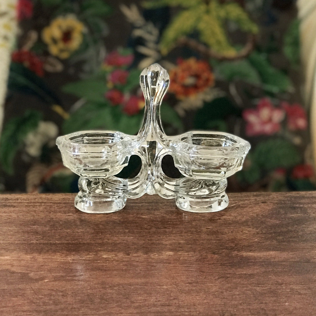 Salière et poivrière ou saleron double en cristal moulé années 50 60 par Hello Broc brocante en ligne