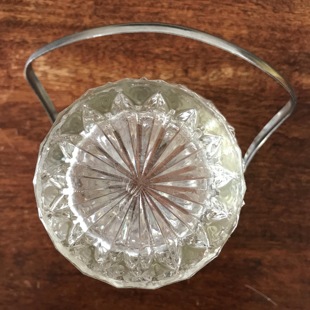 Seau à glace en verre moulé motifs pointe de diamant cerclage et pince à glaçon en inox années 50 / 60 par Hello Broc brocante en ligne