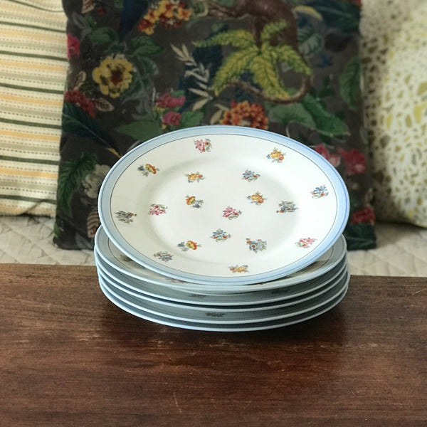 Lot de 6 assiettes porcelaine Limoges France Unique décor fleurs multicolores par Hello Broc brocante en ligne