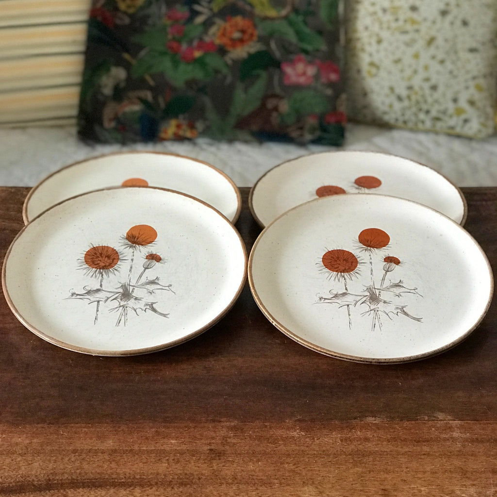 Lot de 4 grandes assiettes plates en grès ADP décor Chardon par Hello Broc brocante en ligne