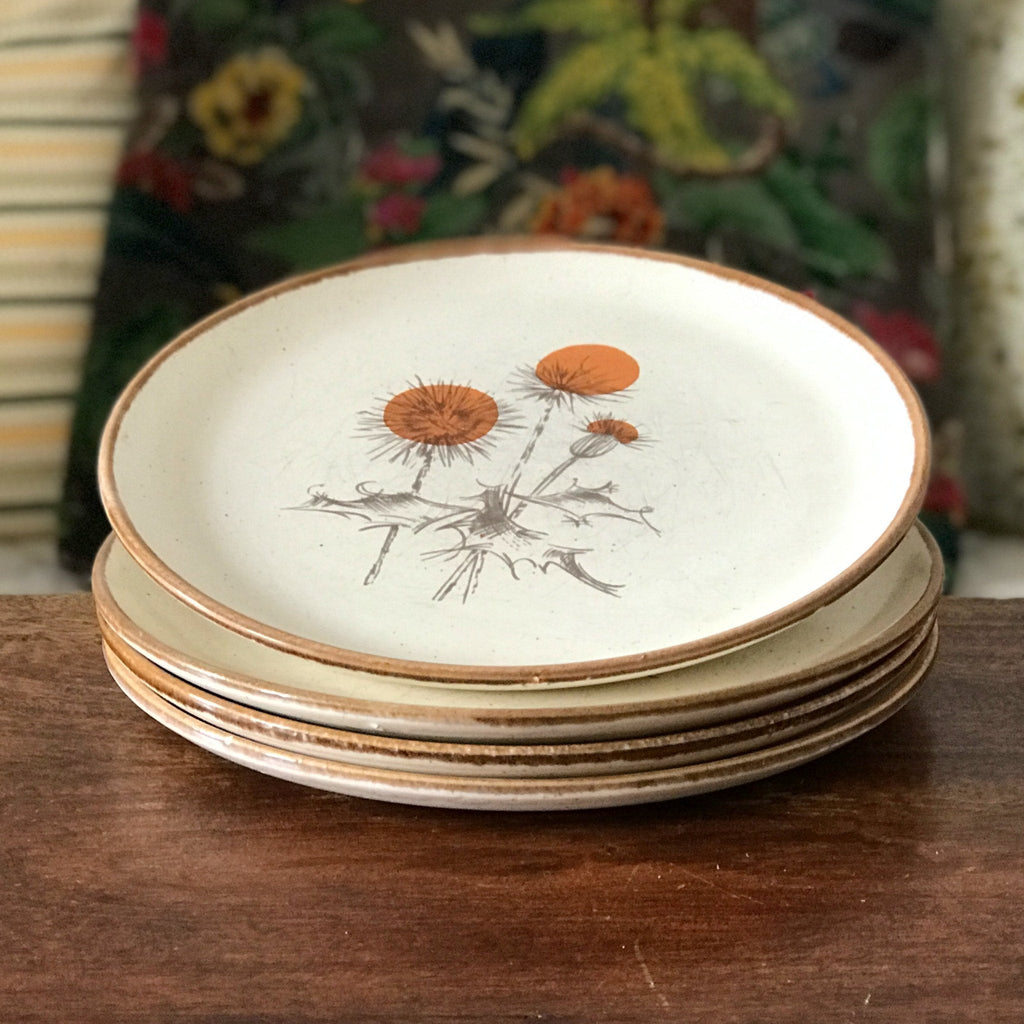 Lot de 4 grandes assiettes plates en grès ADP décor Chardon par Hello Broc brocante en ligne