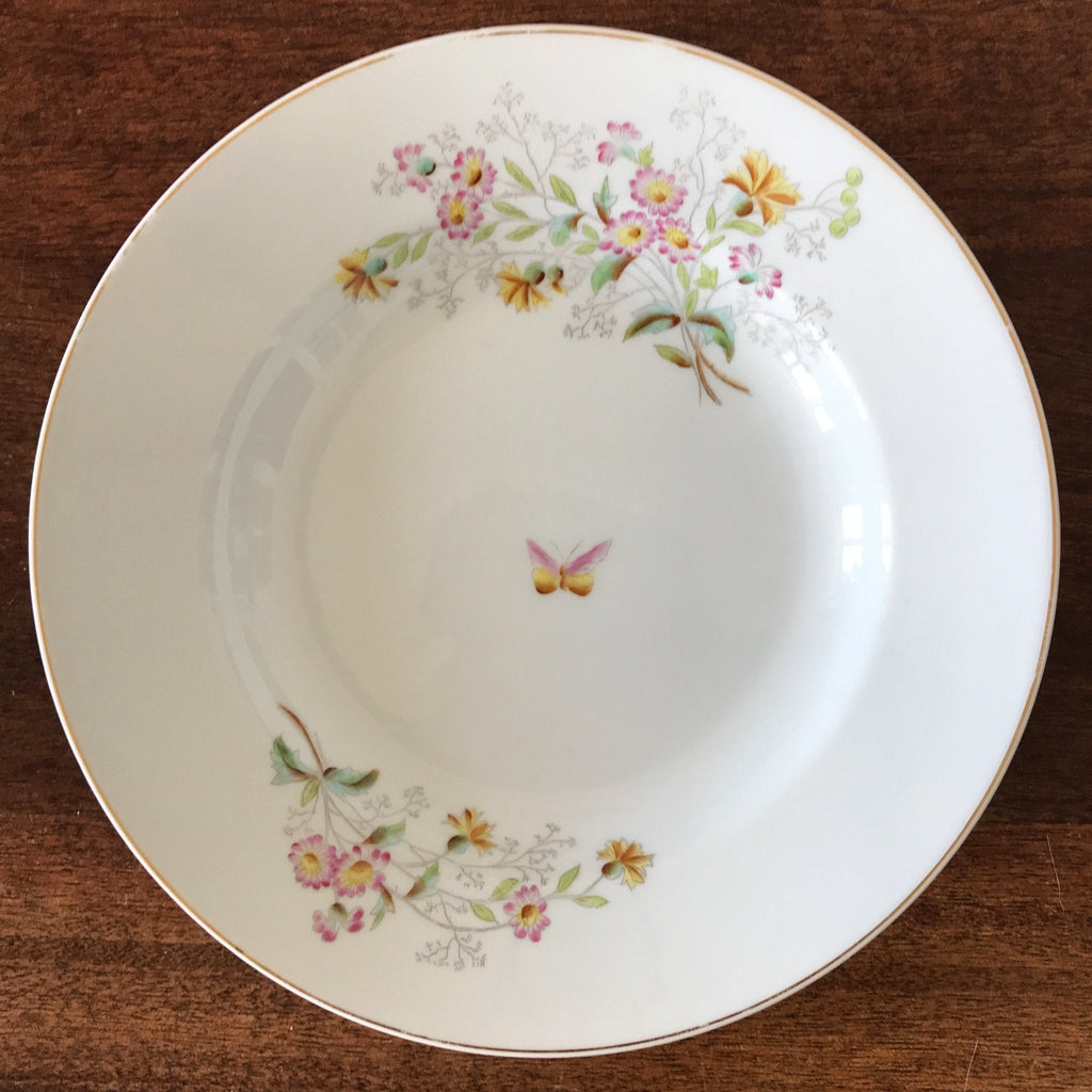 Lot de 6 assiettes creuses en porcelaine décor fleurs & papillon par Hello Broc brocante en ligne