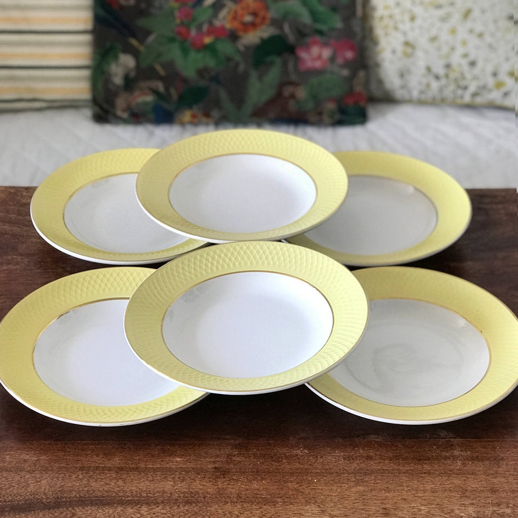 Lot 6 assiettes creuses Moulin des Loups Orchies décor jaune par Hello Broc brocante en ligne