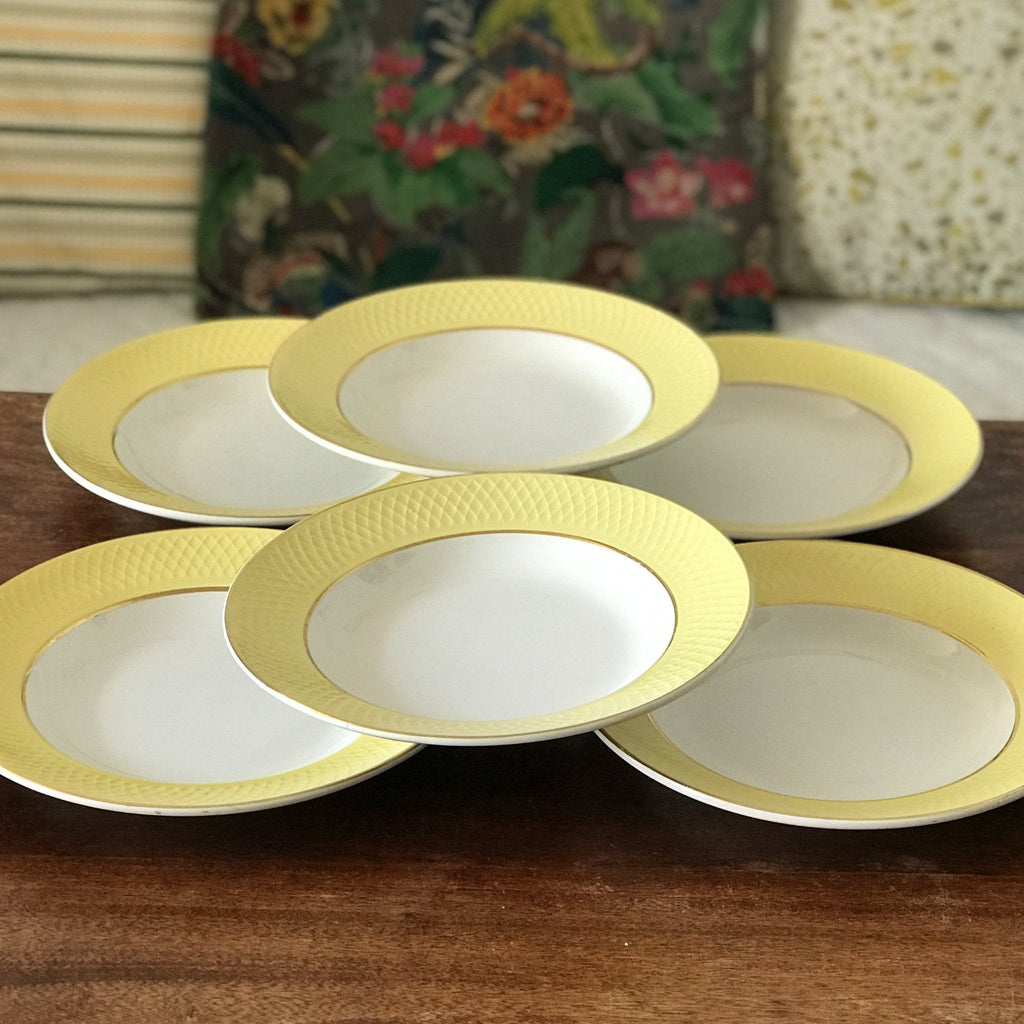 Lot 6 assiettes creuses Moulin des Loups Orchies décor jaune par Hello Broc brocante en ligne