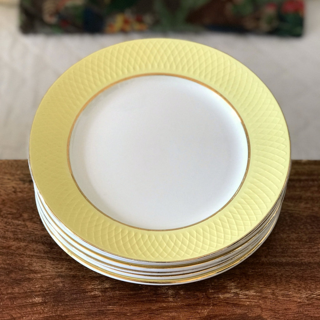 Lot 6 assiettes plates Moulin des Loups Orchies décor jaune par Hello Broc brocante en ligne