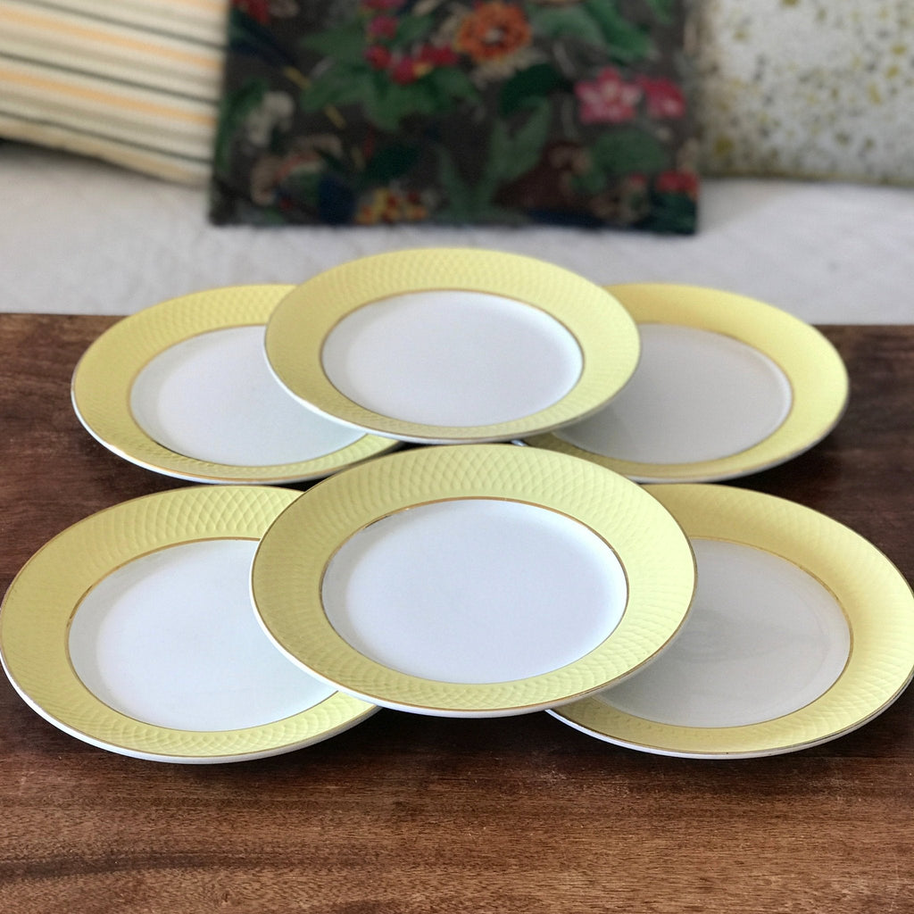 Lot 6 assiettes plates Moulin des Loups Orchies décor jaune par Hello Broc brocante en ligne