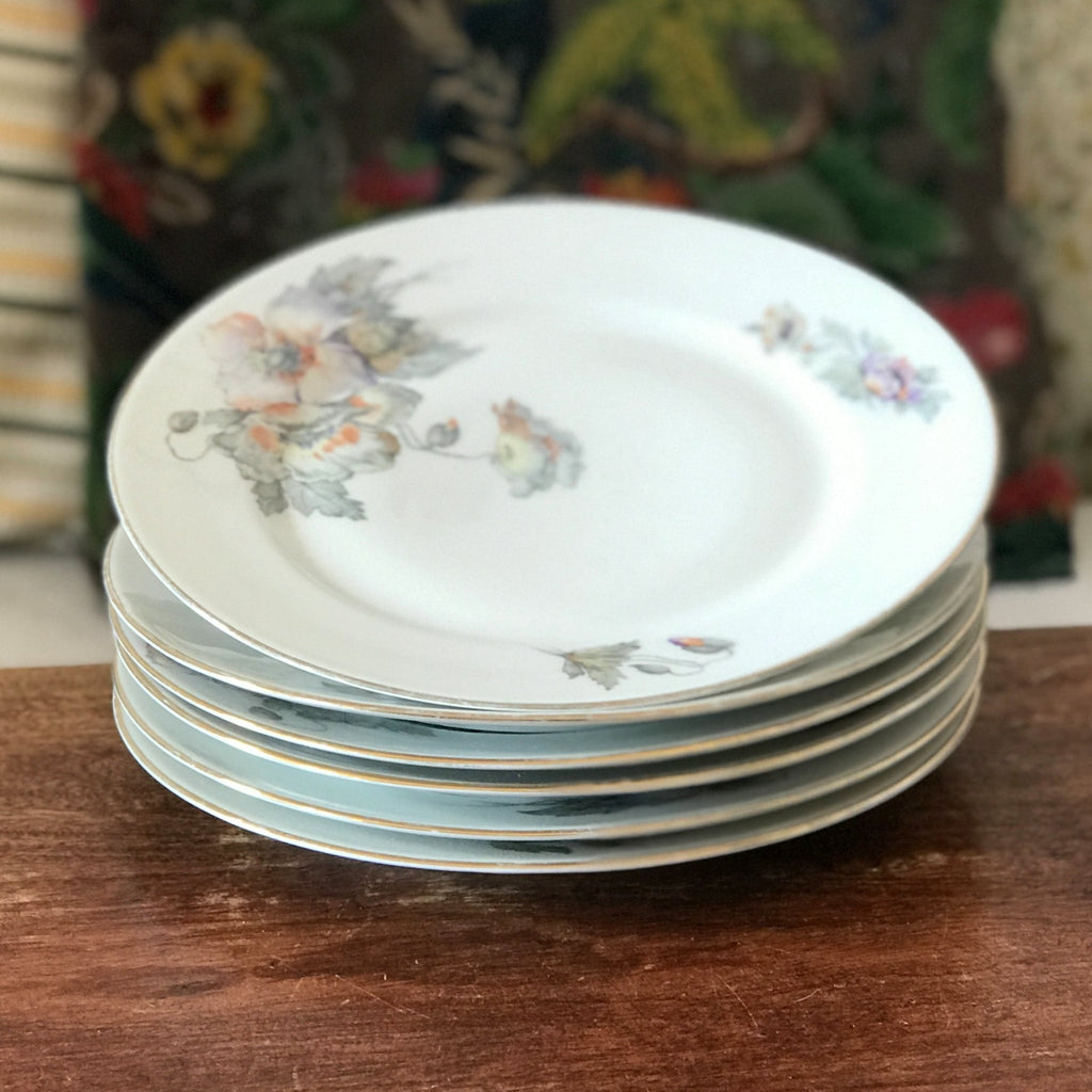 Lot de 6 assiettes plates ULIM Limoges France décor pavots par Hello Broc brocante en ligne