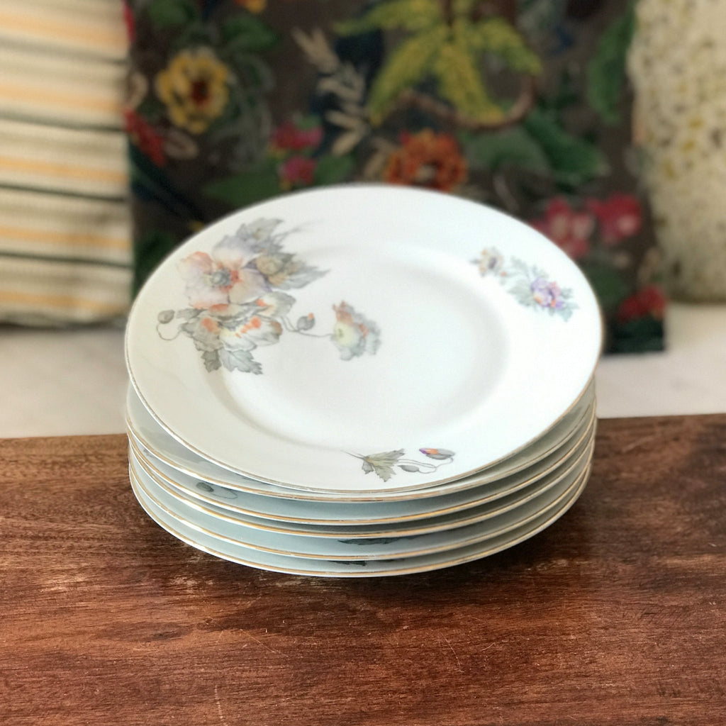 Lot de 6 assiettes plates ULIM Limoges France décor pavots par Hello Broc brocante en ligne