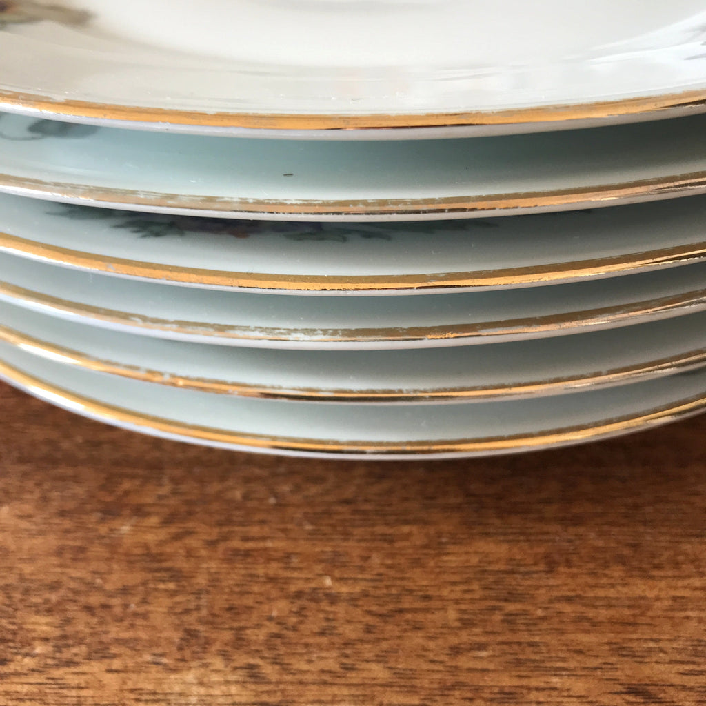 Lot de 6 assiettes plates ULIM Limoges France décor pavots par Hello Broc brocante en ligne