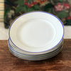 Lot de 5 assiettes à dessert en porcelaine blanche liserés doré et bleu UML France diamètre de 20,5 cm par Hello Broc brocante en ligne