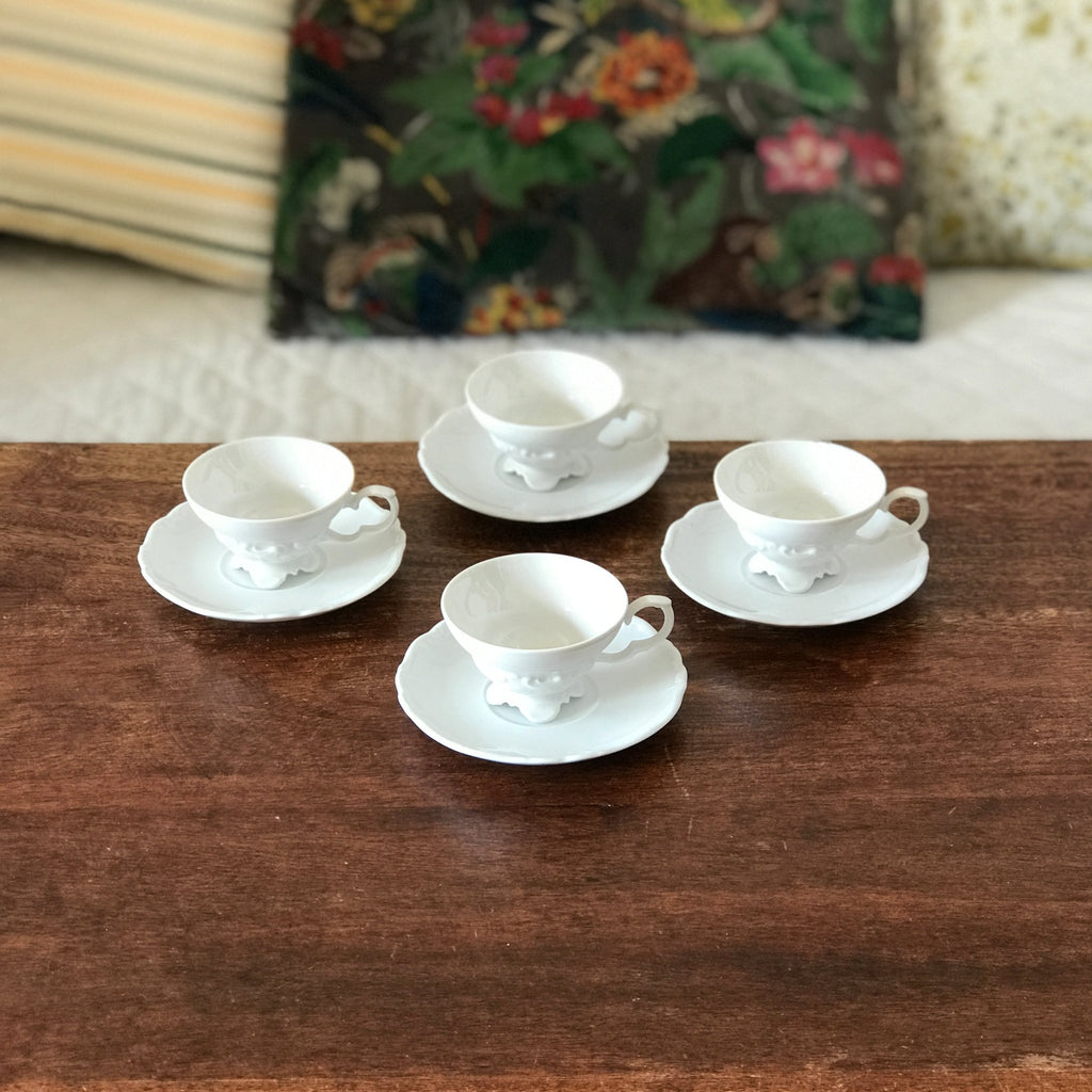 Ensemble 4 tasses à café et 4 sous-tasses soucoupes en porcelaine blanche Edelstein Bavaria par Hello Broc