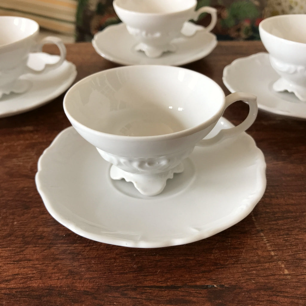 Ensemble 4 tasses à café et 4 sous-tasses soucoupes en porcelaine blanche Edelstein Bavaria par Hello Broc