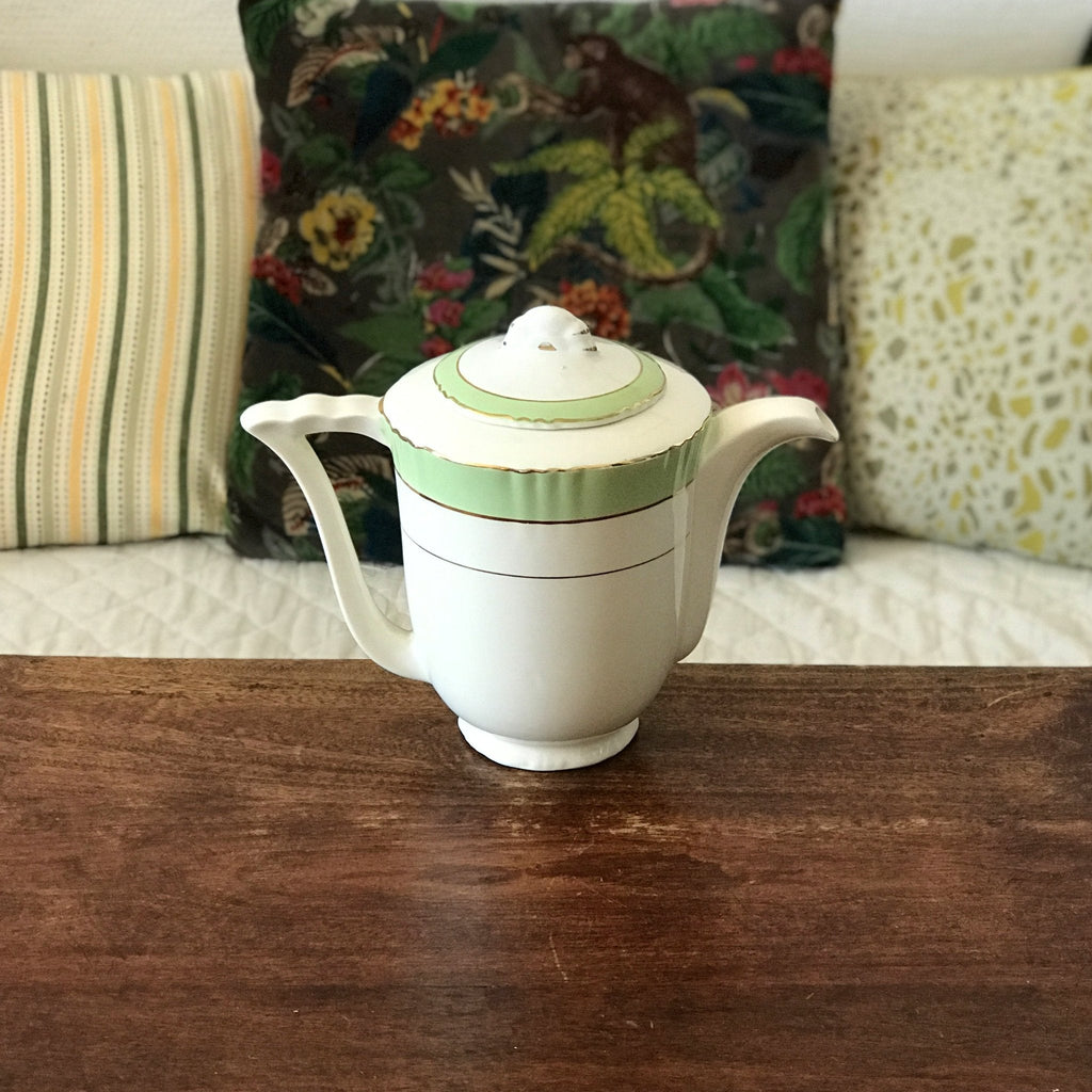 Théière cafetière blanche et vert d'eau Faïencerie d'Orchies - Nord - France par Hello Broc brocante en ligne