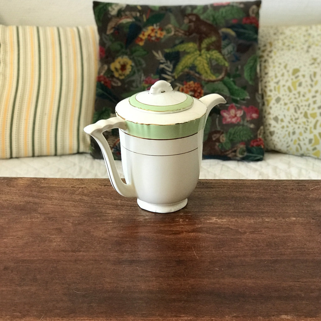 Théière cafetière blanche et vert d'eau Faïencerie d'Orchies - Nord - France par Hello Broc brocante en ligne