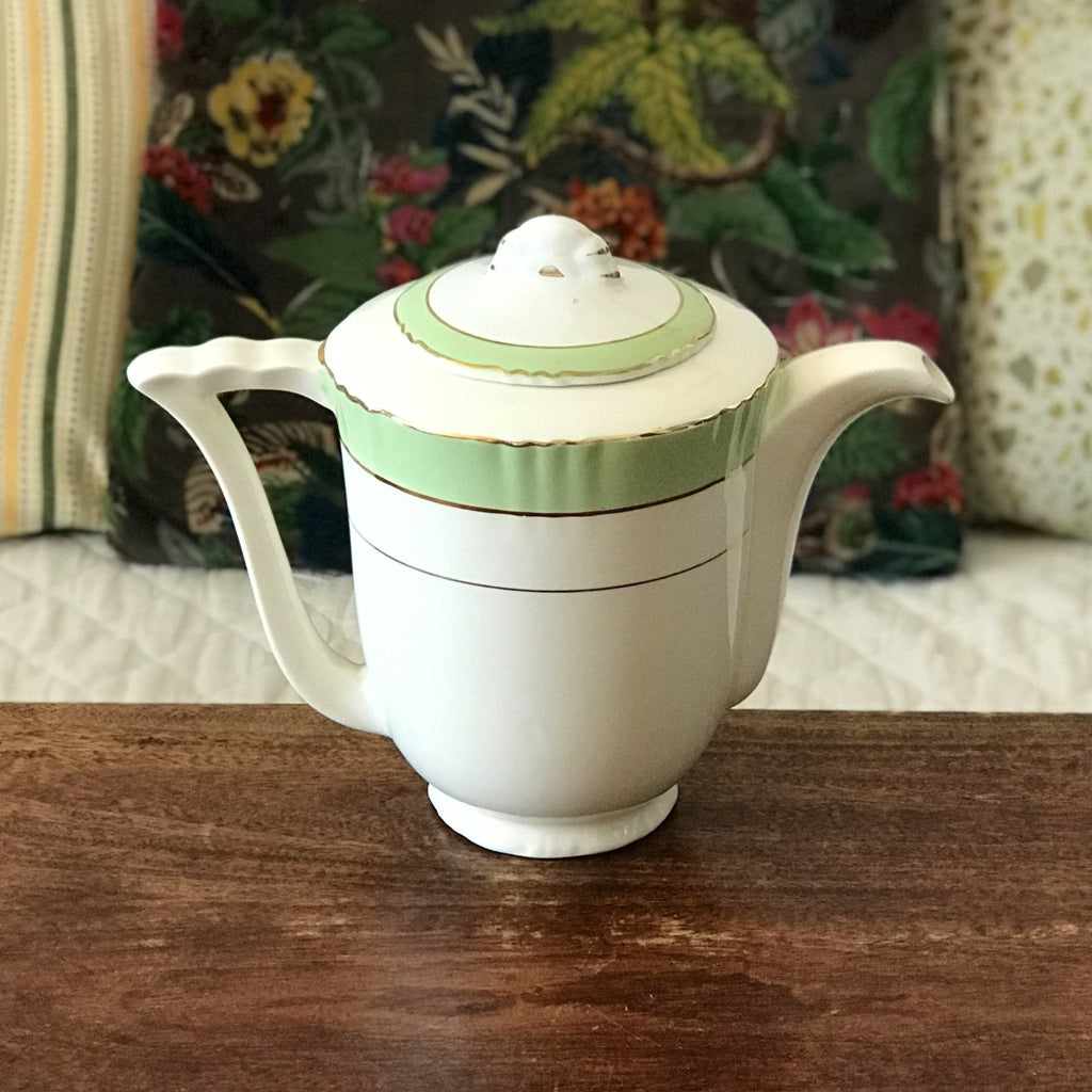 Théière cafetière blanche et vert d'eau Faïencerie d'Orchies - Nord - France par Hello Broc brocante en ligne