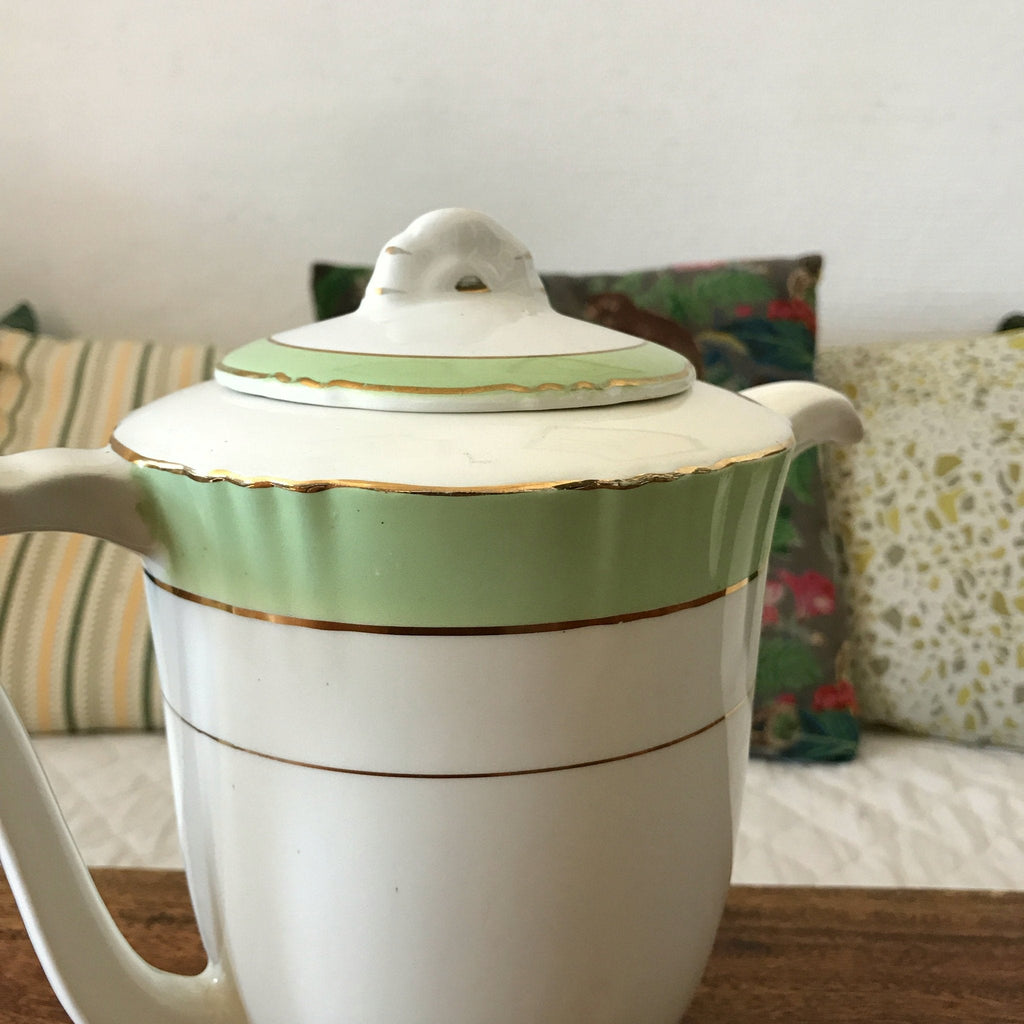 Théière cafetière blanche et vert d'eau Faïencerie d'Orchies - Nord - France par Hello Broc brocante en ligne