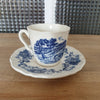 Ensemble tasse à café ou moka et sous-tasse coordonnée en faïence de Sarreguemines décor Derby bleu