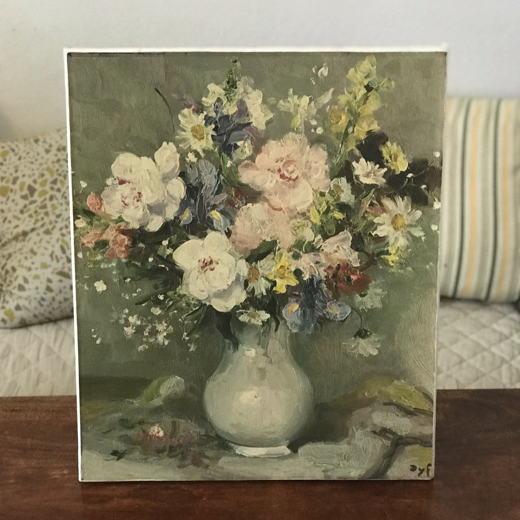 Reproduction d'un tableau nature morte de Marcel Dyf : bouquet de fleurs dans une cruche. Dimensions 40 x 49 cm