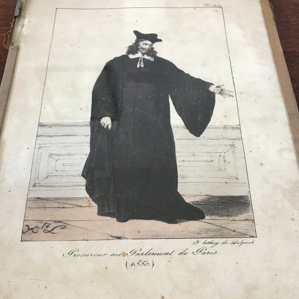 Impression tirée d'une lithographie signée Hippolyte Lecomte : Procureur au Parlement de Paris 1550 - Hello Broc