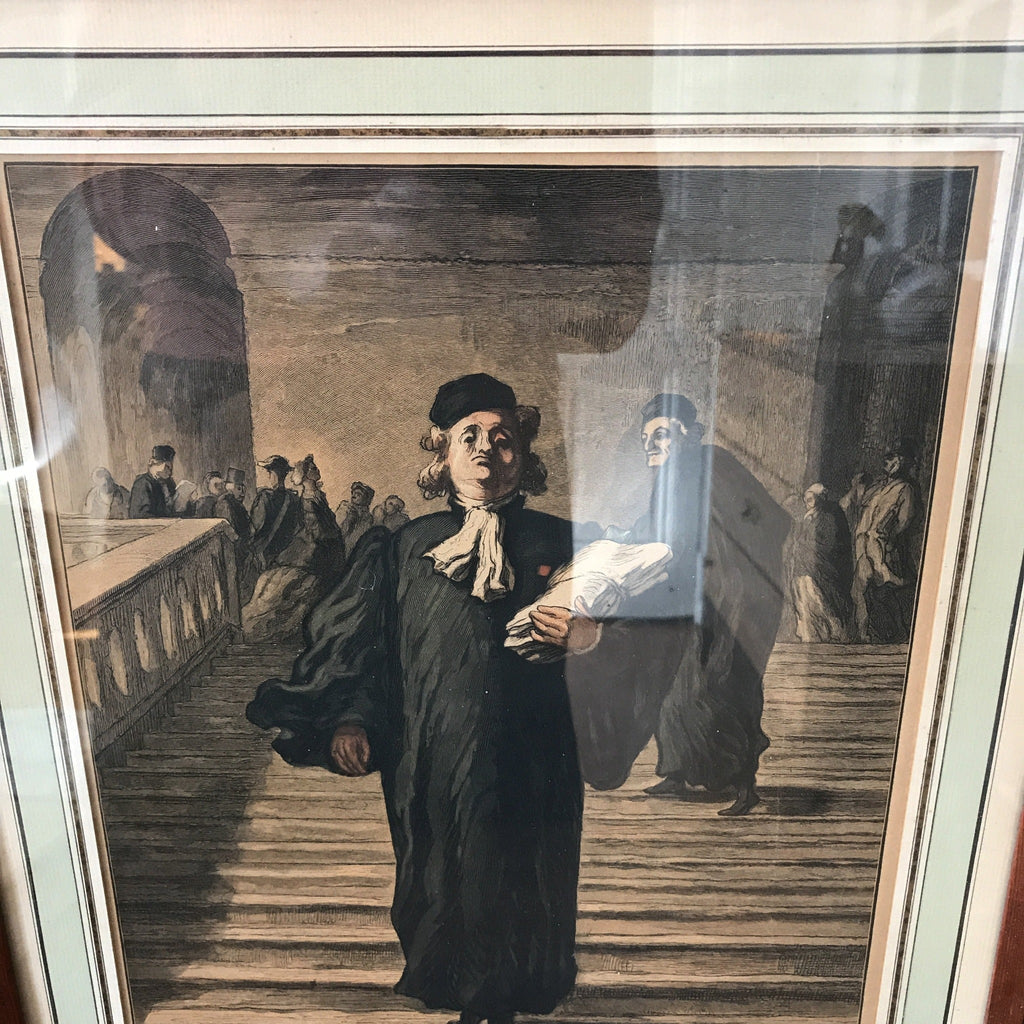 Estampe d'Alfred Prunaire d'après un dessin de H. Daumier L'escalier du palais de justice - Hello Broc