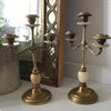 Paire de chandeliers à 3 branches en bronze doré, laiton et onyx Napoléon 3 - Hello Broc