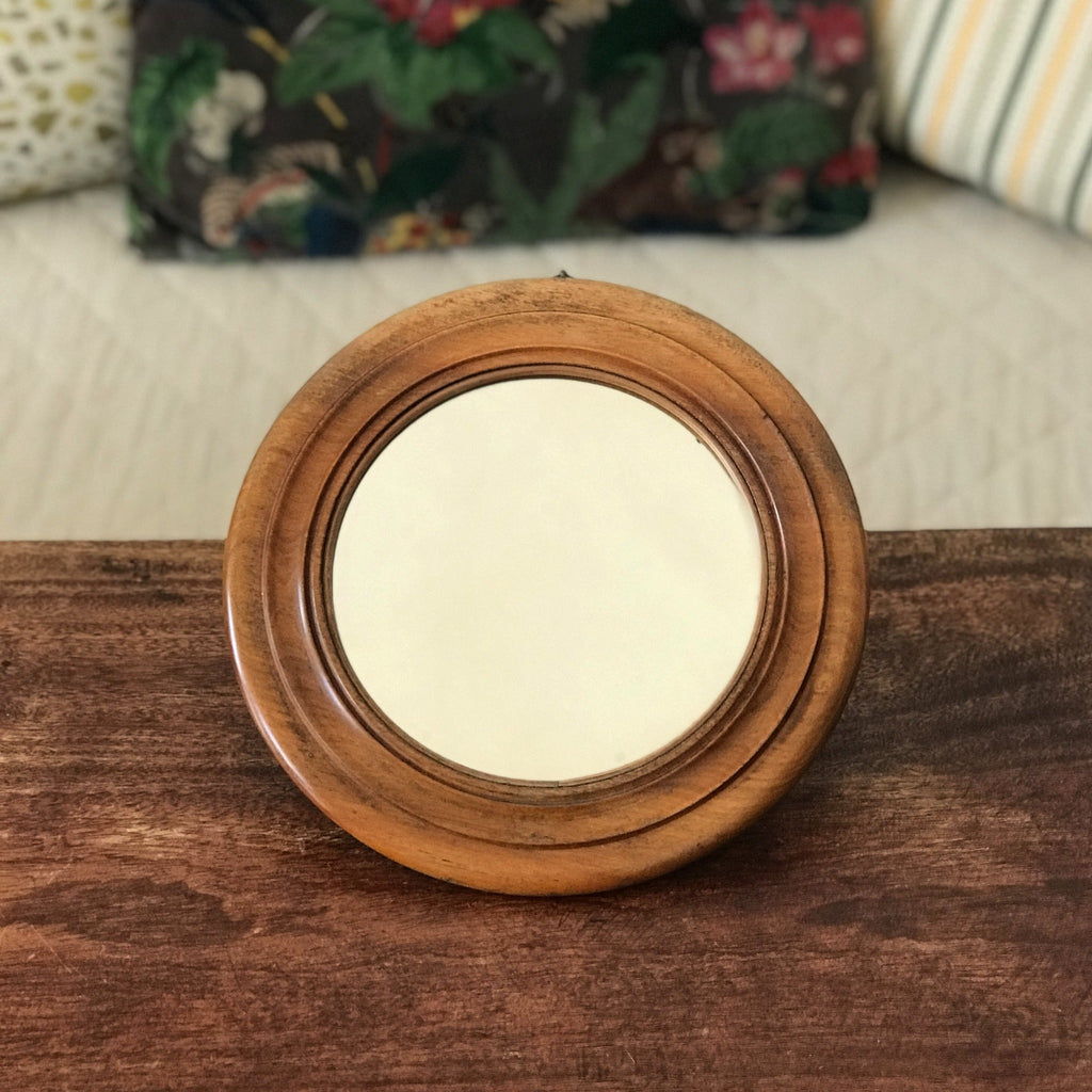 Miroir rond encadrement en bois taille moyenne diamètre de 23 cm et 15 cm pour le miroir par Hello Broc brocante en ligne