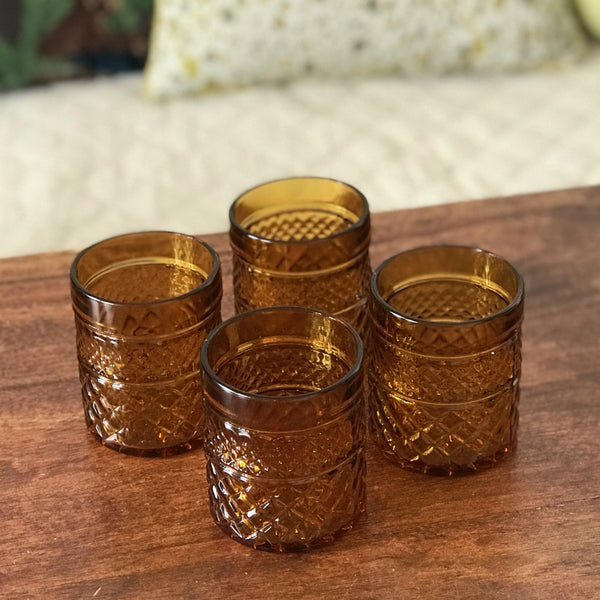 Lot de 4 verres à whisky en verre moulé ambré - Hello Broc