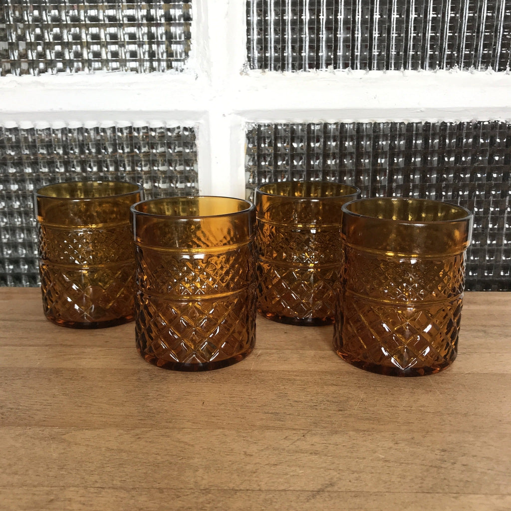 Lot de 4 verres à whisky en verre moulé ambré - Hello Broc