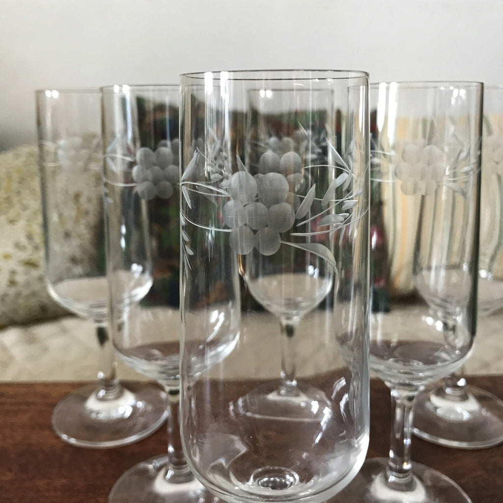 Lot de 6 flûtes à champagne en cristal gravé motif fleurs - Hello Broc