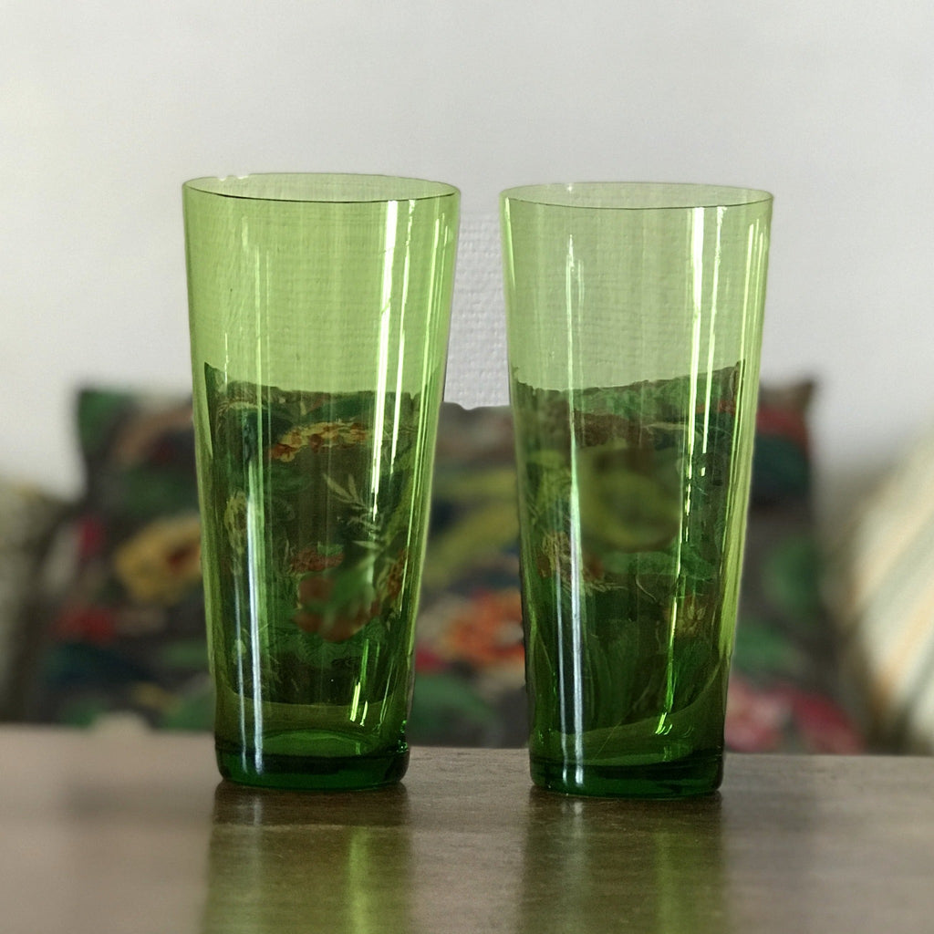 Paire de verres hauts à orangeade en cristal vert - Hello Broc