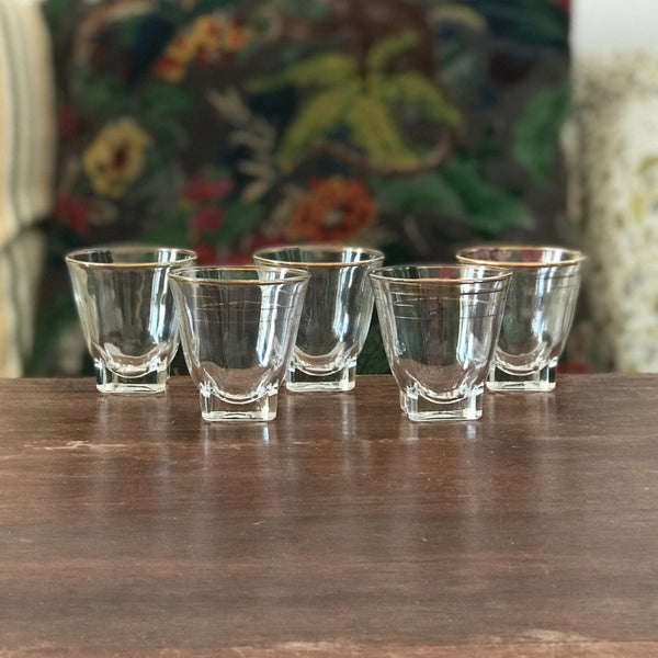 Lot de 5 verres à liqueur évasés liserés dorés années 60 - Hello Broc