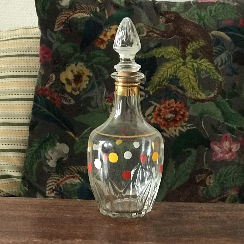 Carafon et bouchon en verre moulé décor pois colorés années 60 / 70 - Hello Broc