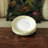 Lot de 6 petites assiettes Luminarc verre opalin blanc décor fleurs mauves fond jaune par Hello Broc brocante en ligne