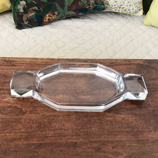 Petit plat ovale de présentation en cristal de Baccarat Art Déco - Hello Broc