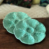 Paire d'assiettes à coquillages ou fruits de mer turquoise en faïence de Gien - 8 lots en stock - Hello Broc